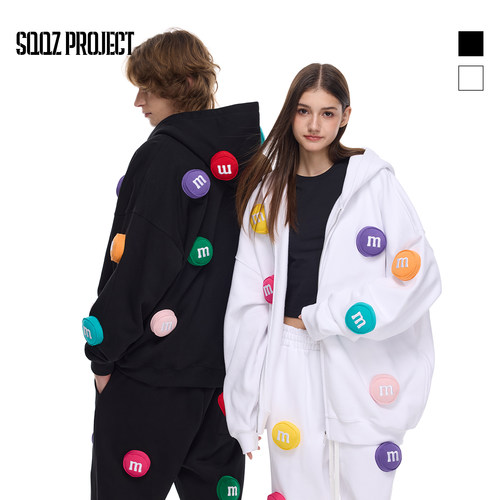 SQQZ PROJECT满身MM豆原创抓绒480G立体塞棉秋冬连帽卫衣外套情侣