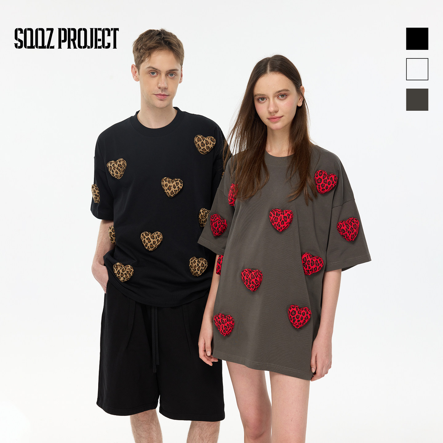 SQQZ PROJECT春夏新款满身立体豹纹爱心短袖T恤男女同款