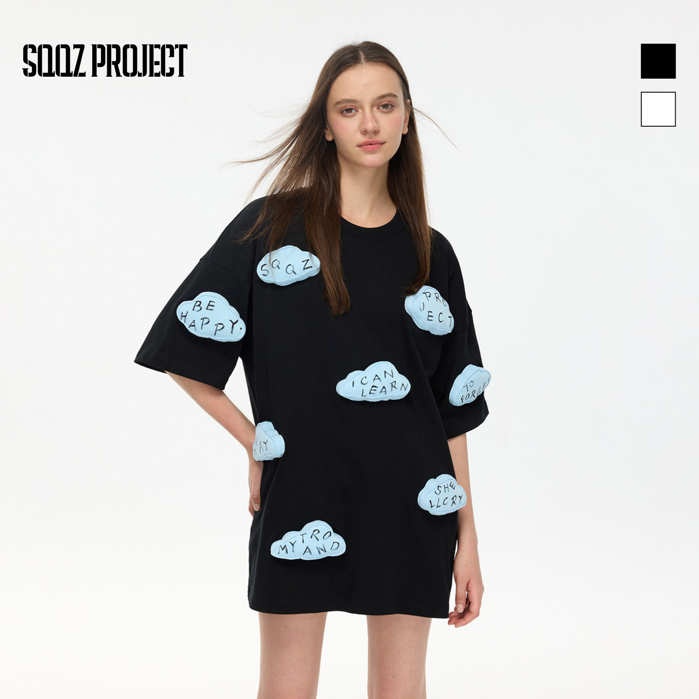 SQQZ PROJECT春夏新款满身立体云朵标语短袖T恤男女同款