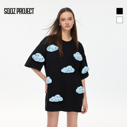SQQZ PROJECT春夏新款满身立体云朵标语短袖T恤男女同款