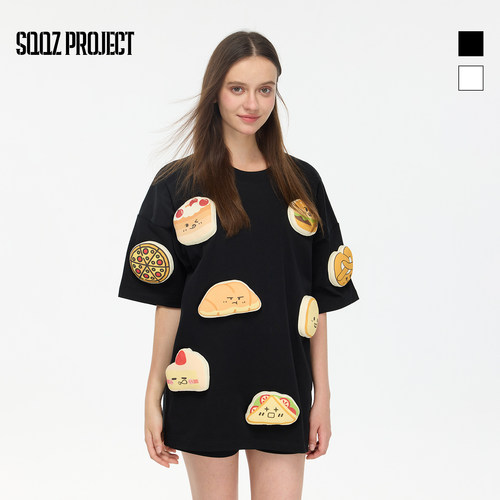 SQQZ PROJECT 新款300G立体绣花烘焙面包短袖T恤男女同款