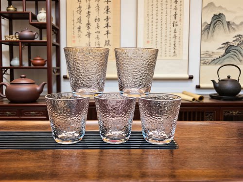ROUPA罗派钢化透明家用水杯加厚茶杯啤酒杯ins高颜值果汁杯锤纹杯