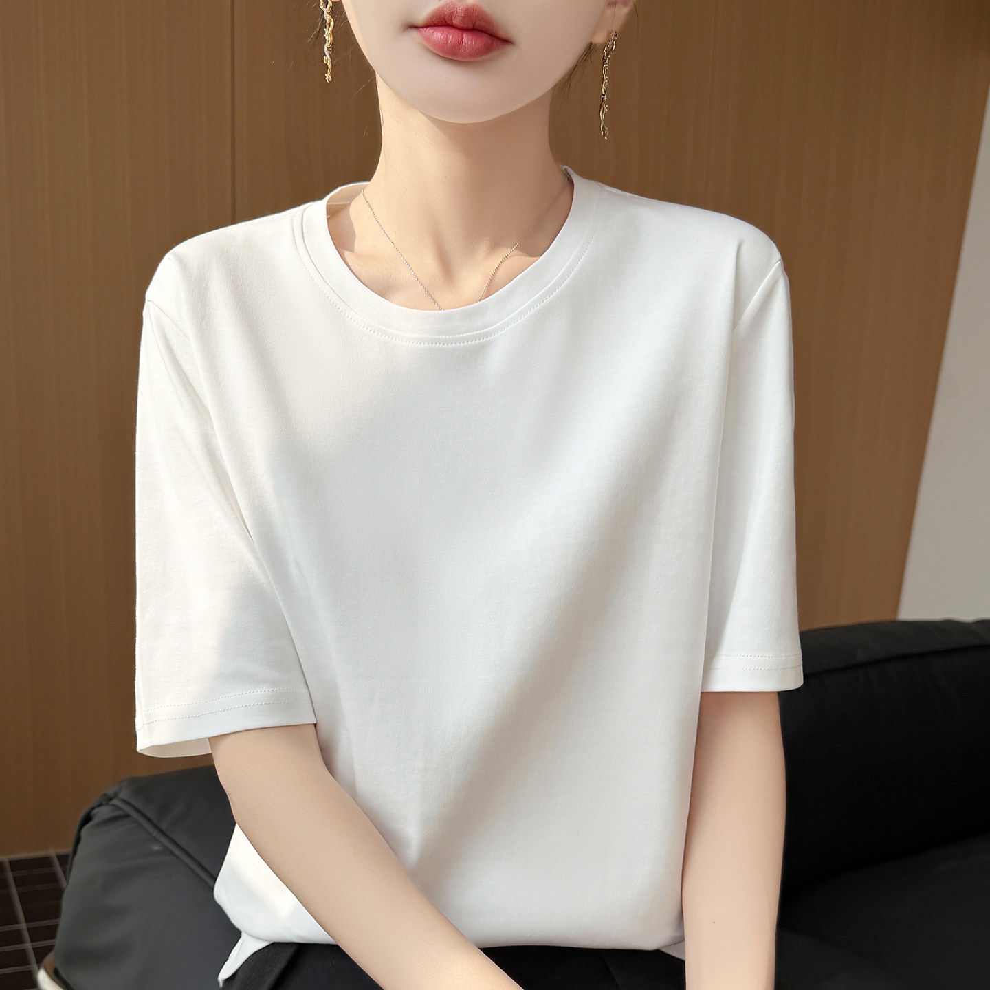 巨舒适~中袖T恤宽松百搭夏体恤女