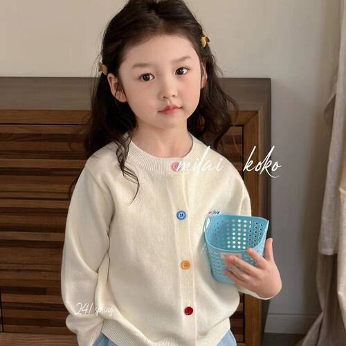儿童针织外套春秋季女宝宝韩版童装开衫衣服女童百搭纯色秋装上衣