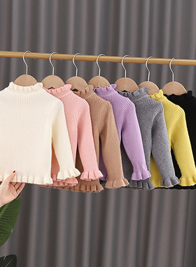 幼儿秋冬打底衫毛衣半高领白色内搭婴儿洋气木耳边宝宝针织衫