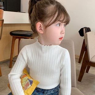 女童打底衫洋气2025秋装新款儿童装内搭花边领纯色薄款针织上衣