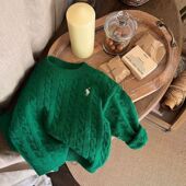 儿童保暖毛衣2025秋新男女童纯色刺绣长袖 针织宝宝套头绞花毛线衫