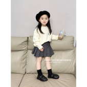 洋气小女孩圆领针织衫 2025新款 宝宝纯色麻花毛线 女童毛衣秋装 韩版