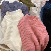 男童上衣童装 女童冬装 保暖半高领纯色毛衣秋冬宝宝针织儿童打底衫