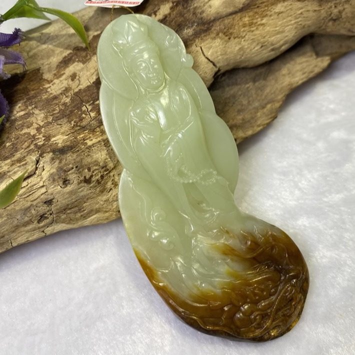 黄白河磨玉观音吊坠牌子手把件手串手镯析木料老玉和田玉岫玉精品