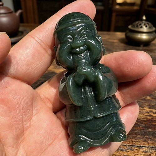 和田玉招财童子手把件摆件