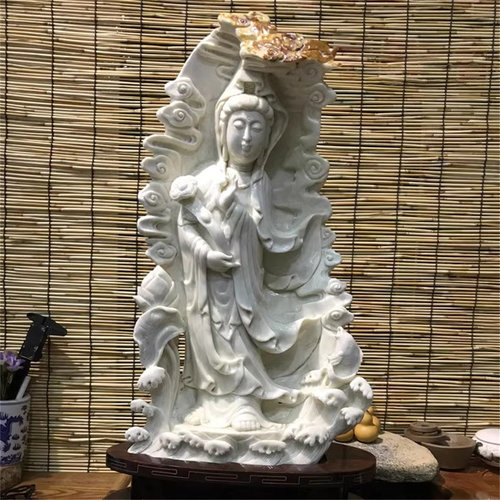 岫玉观音摆件花玉骨白料瓷白料