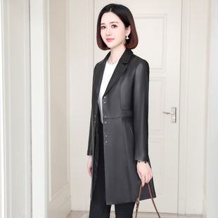 真皮皮衣外套女2025春秋新款爆款黑色纯绵羊皮妈妈修身中长款西装
