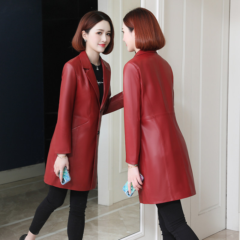 海宁真皮皮衣女中长款2025春秋新款纯绵羊皮西装中年妈妈修身外套,女装/女士精品,皮衣,淘宝优惠券,粉丝福利购,淘宝优惠卷