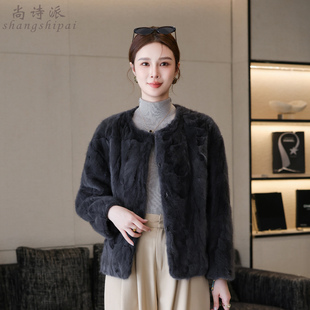 水貂皮草女2025新款冬款海宁貂皮短款中年妈妈拼貂上衣宽松外套