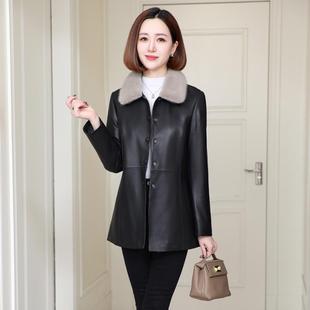 海宁真皮羽绒服女士2025新款冬季毛领可拆卸绵羊皮中长款修身外套