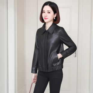 真皮皮衣外套女2025新款爆款春秋小个子纯绵羊皮休闲宽松夹克短款