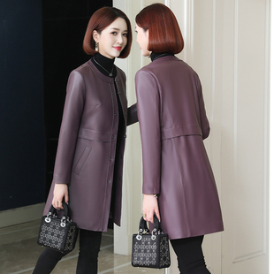 真皮皮衣外套女2025春秋新款海宁绵羊皮妈妈修身中长款圆领单风衣
