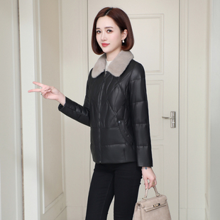 真皮羽绒服女短款2024冬新品海宁头层绵羊皮夹克黑色皮衣修身外套