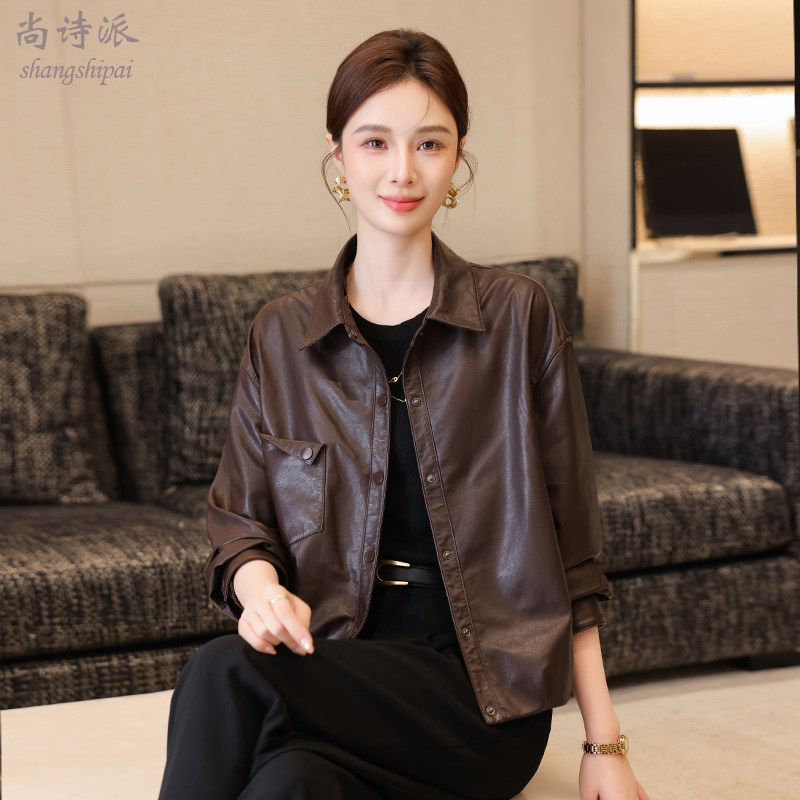 真皮皮衣女绵羊皮2026新款春秋中年妈妈宽松皮夹克时尚外套上衣