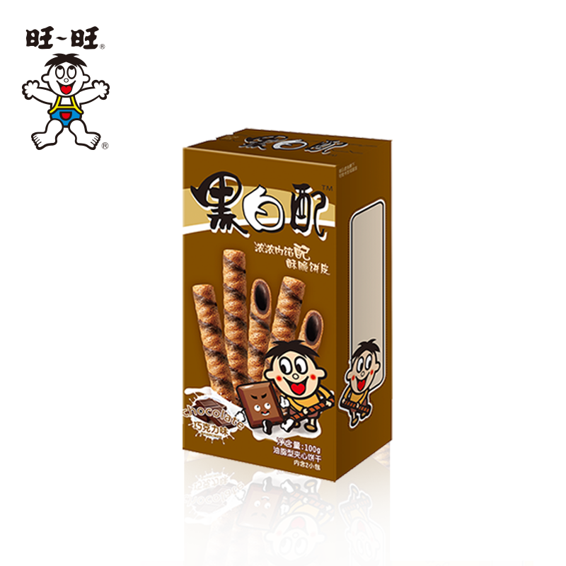 旺旺黑白配100g休闲零食夹心饼干巧克力草莓儿童小吃威化包邮