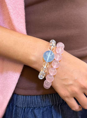 张舍利Jewelry.【光屿】原创全净体粉水晶海蓝宝手串 全新