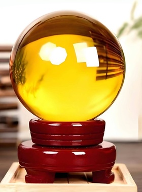 纯手工金黄色透明K9材质水晶玻璃球玄关客厅家居办公室创意摆件
