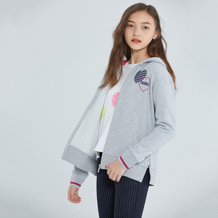 纯棉绒女童春秋款外套中大童小学生拉链帽衫高中生运动服外贸童装