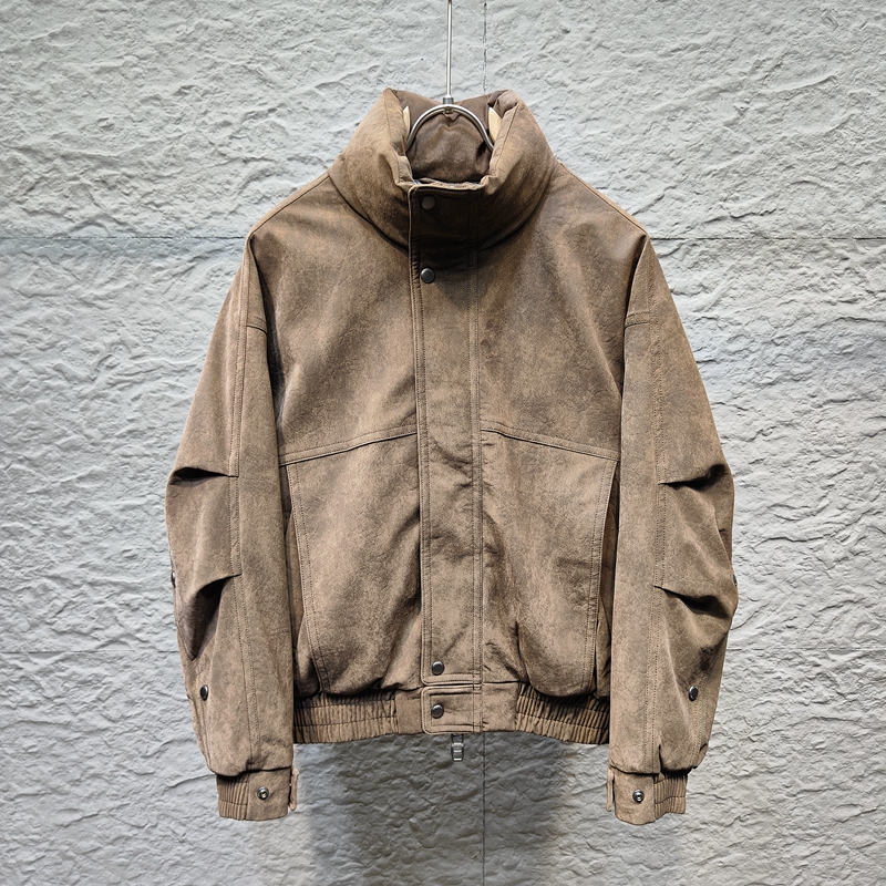 潮牌立领皮面羽绒服夹克工装外套