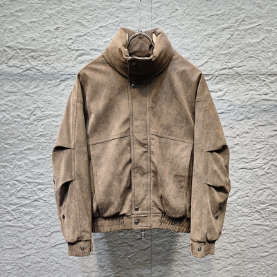 潮牌立领皮面羽绒服夹克工装外套