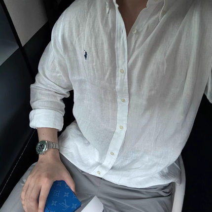 AUTICUP 老钱风亚麻春夏透气防晒小马刺绣衬衫上衣棉麻慵懒空调