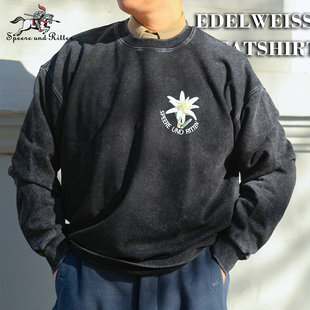 Vintage复古德国雪绒花重磅卫衣男美咔叽美式 印花T恤 春秋宽松男士