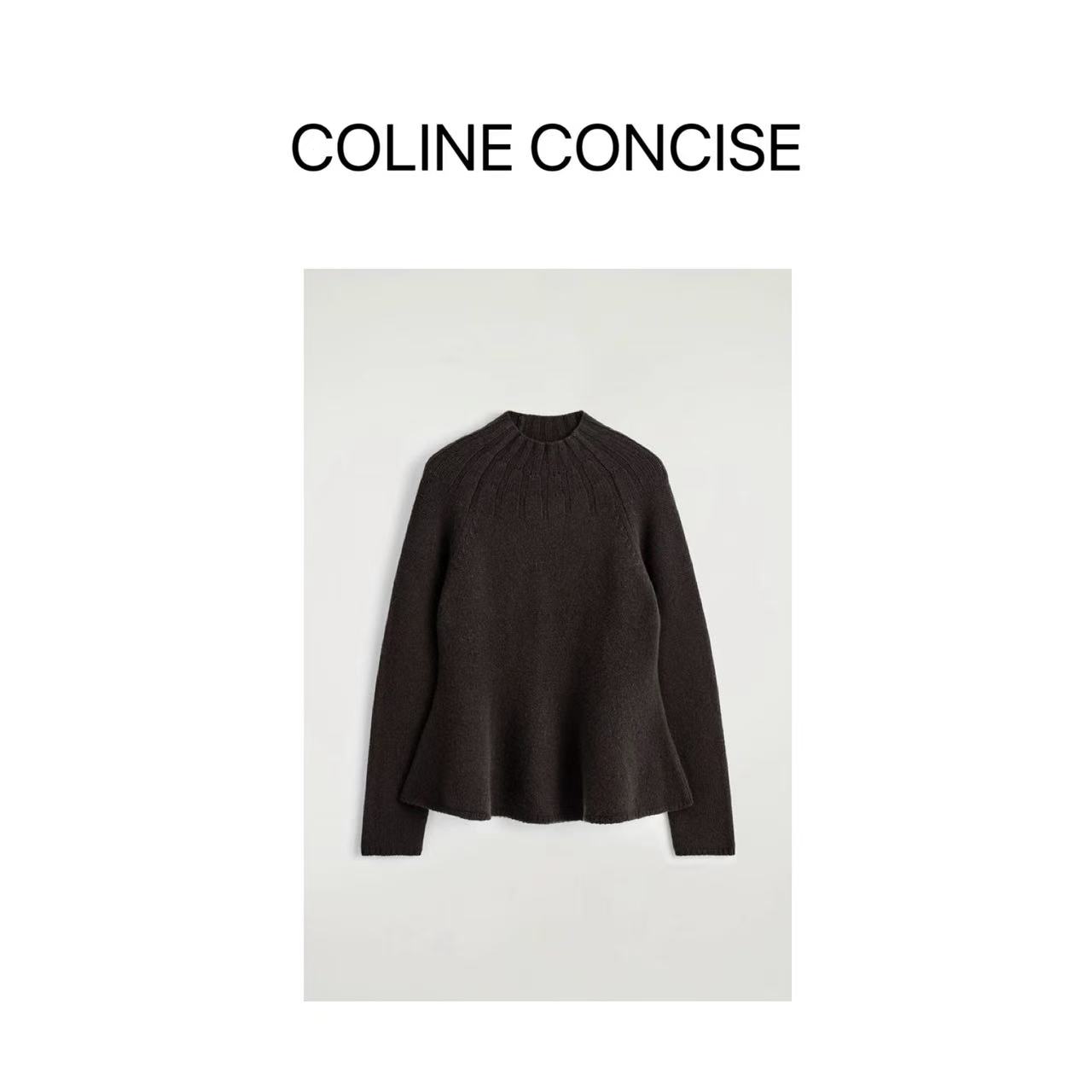 COLINE CONCISE 修身版型荷叶边下摆羊毛毛衣25FW