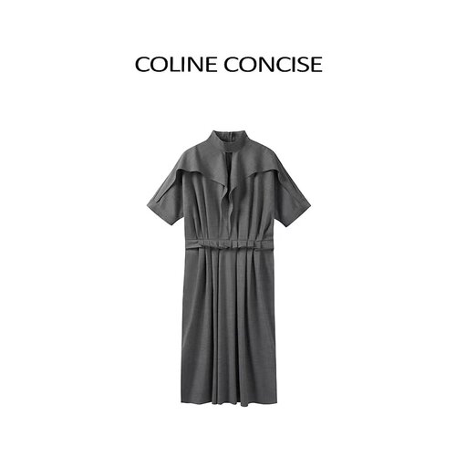 COLINE CONCISE 2026夏季新品披肩设计收褶连衣裙