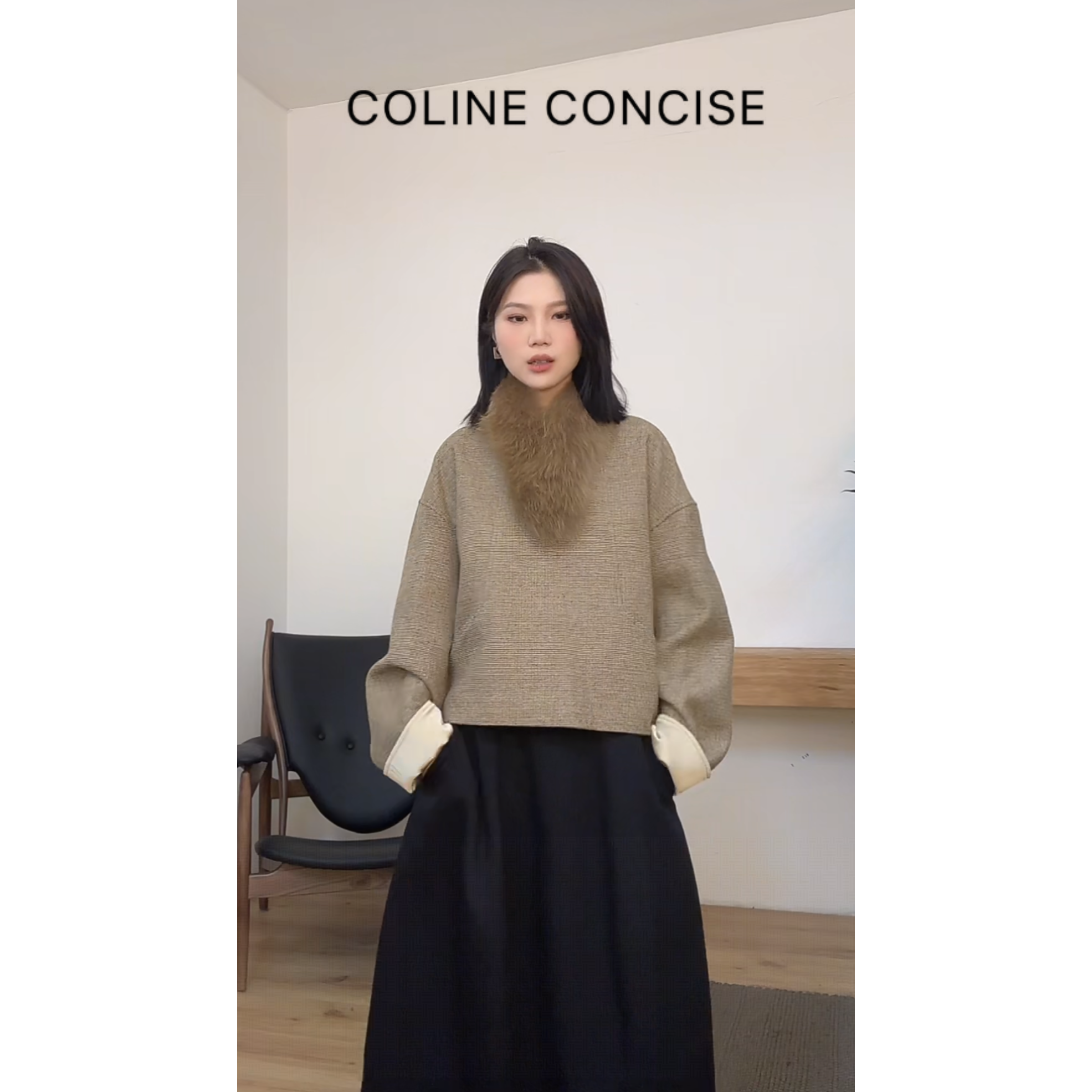 COLINE CONCISE 小众设计时髦西装上衣配毛领女25FW
