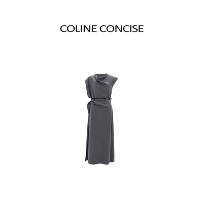 COLINE CONCISE 2026夏季新品极简Row风立体褶裥不对称斜裁连衣裙