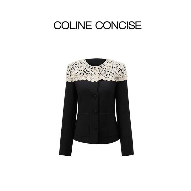 COLINE CONCISE 艺术美学钩花拼接西装外套25FW