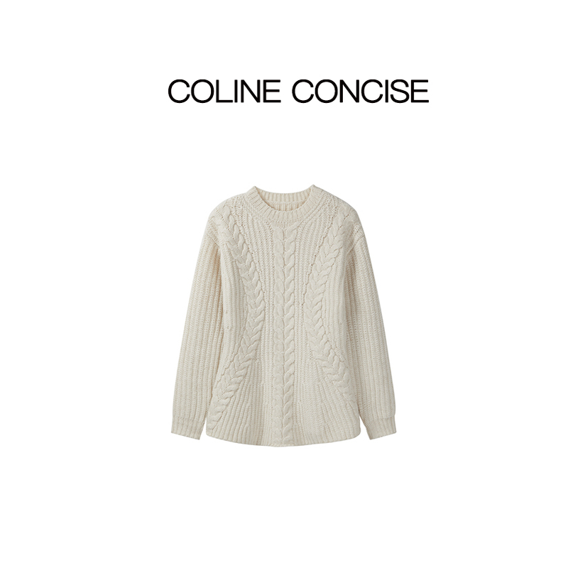 COLINE CONCISE 沙漏腰廓型感麻花设计绞花粗针毛衣25FW