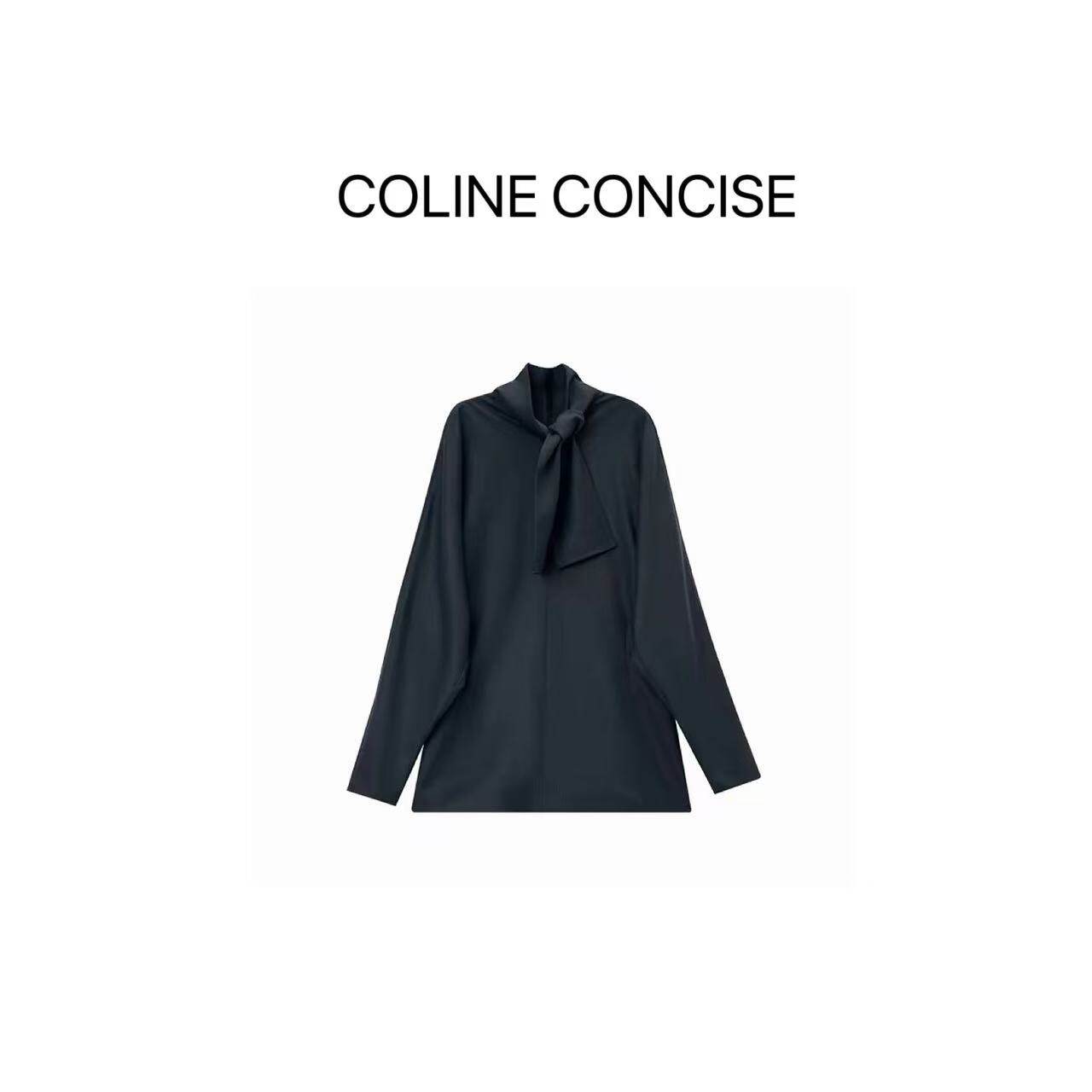 COLINE CONCISE 时髦高智感重磅羊毛解构分割拼接连袖连衣裙25FW