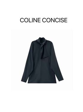 COLINE CONCISE 时髦高智感重磅羊毛解构分割拼接连袖连衣裙25FW