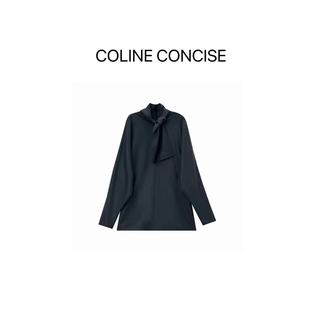 COLINE CONCISE 时髦高智感重磅羊毛解构分割拼接连袖连衣裙25FW