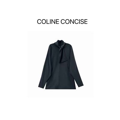 COLINE CONCISE 时髦高智感重磅羊毛解构分割拼接连袖连衣裙25FW
