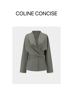 COLINE CONCISE 2026早春新品交叠收腰连袖衬衫女上衣
