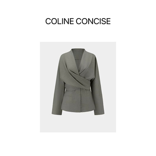 COLINE CONCISE 2026早春新品交叠收腰连袖衬衫女上衣