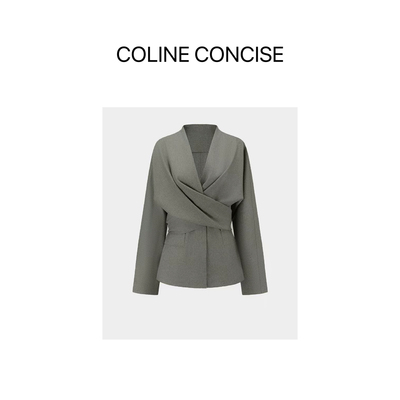 COLINE CONCISE 2026早春新品交叠收腰连袖衬衫女上衣