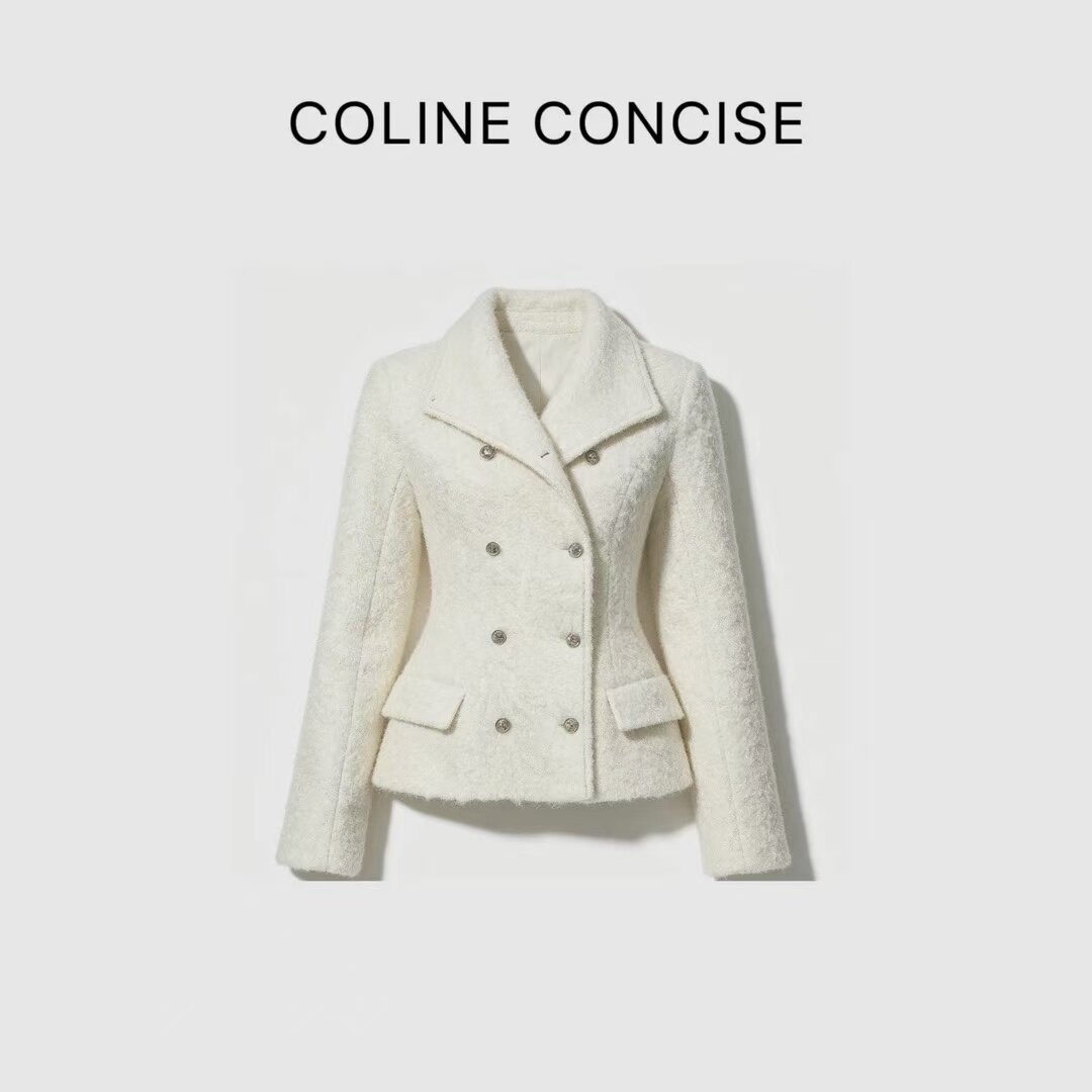 COLINE CONCISE 法式复古圈圈羊毛收腰双排外套