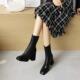 2021年新款 女 粗跟短靴女春秋单靴高跟方头网红瘦瘦靴百搭袜靴大码