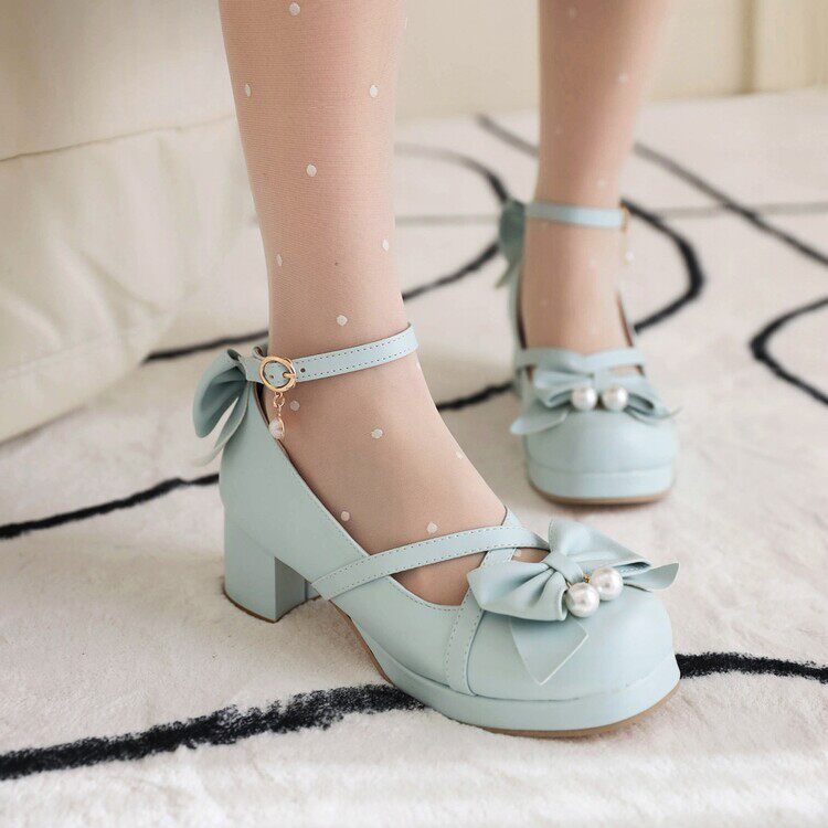 原创lo鞋可爱蝴蝶结仙女风洛丽塔鞋子女童公主高跟鞋女粗跟单鞋女