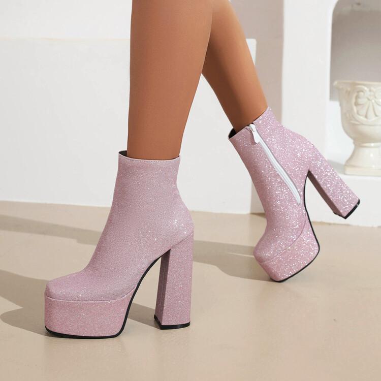 粗跟靴子厚底防水台秋冬短筒高跟