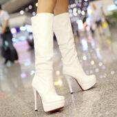时尚 白色细跟秋冬单靴 防水台冬季 性感夜店超高跟高筒靴 女鞋 靴子